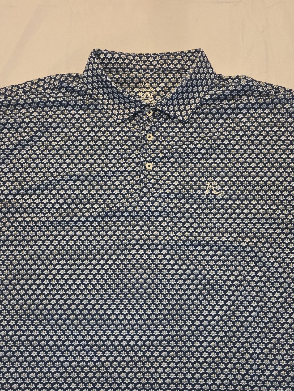 Rhoback Men's Mississippi Flag Tag Magnolia Print Performance Polo Navy 3XL